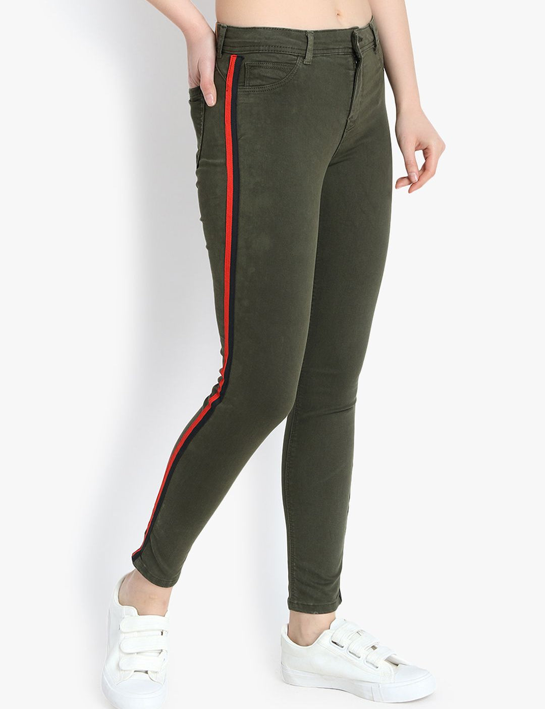 Kotty Women Olive Green Skinny Fit High-Rise Clean Look Jeans