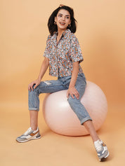 Kotty Black Floral Printed Casual Shirt