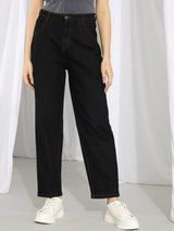 Kotty Women Black Straight Fit High-Rise Stretchable Jeans