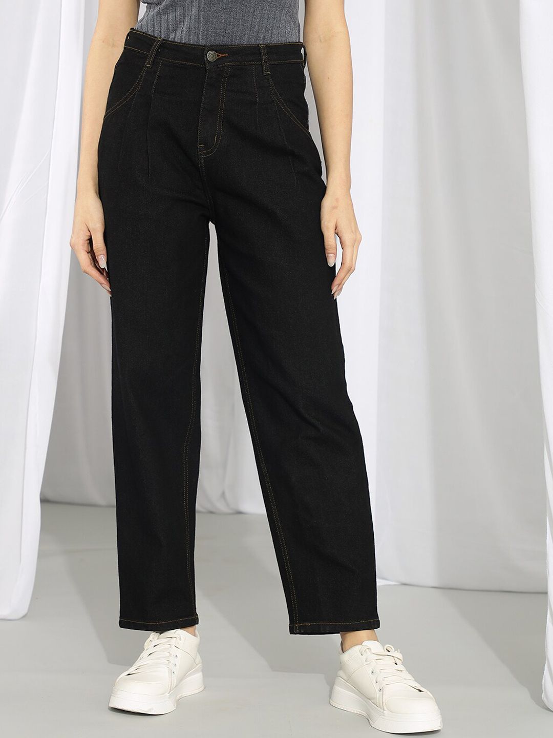 Kotty Women Black Straight Fit High-Rise Stretchable Jeans