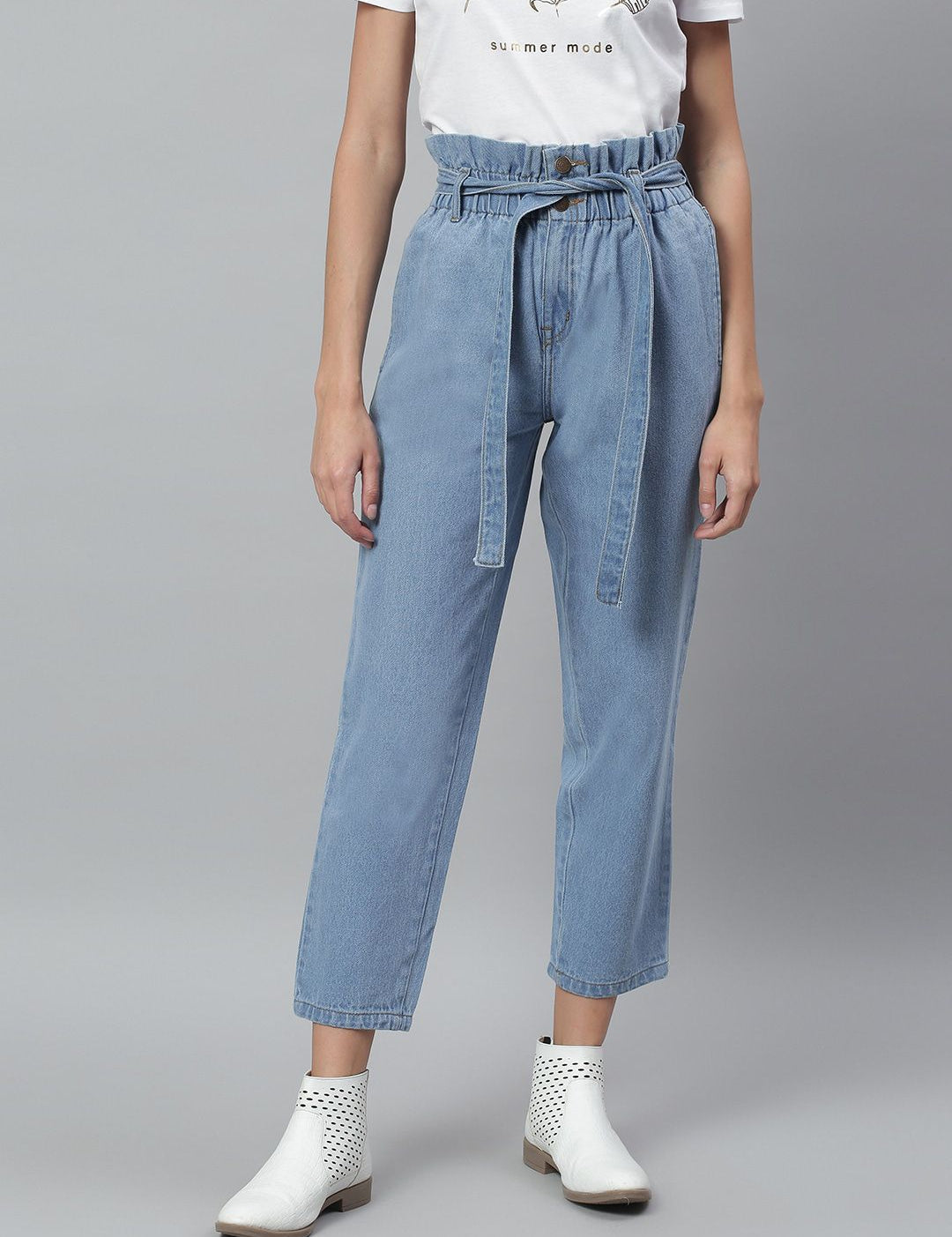 Kotty Women Blue Boyfriend Fit High-Rise Cotton Clean Look Jeans