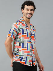 Kotty Men Cuban Collar Abstract Printed Casual Shirt