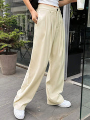 KOTTY BIZwear Women Beige Relaxed Straight Leg Straight Fit High-Rise Easy Wash Pleated Trousers