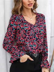 Kotty Floral Printed V-Neck Crepe Top