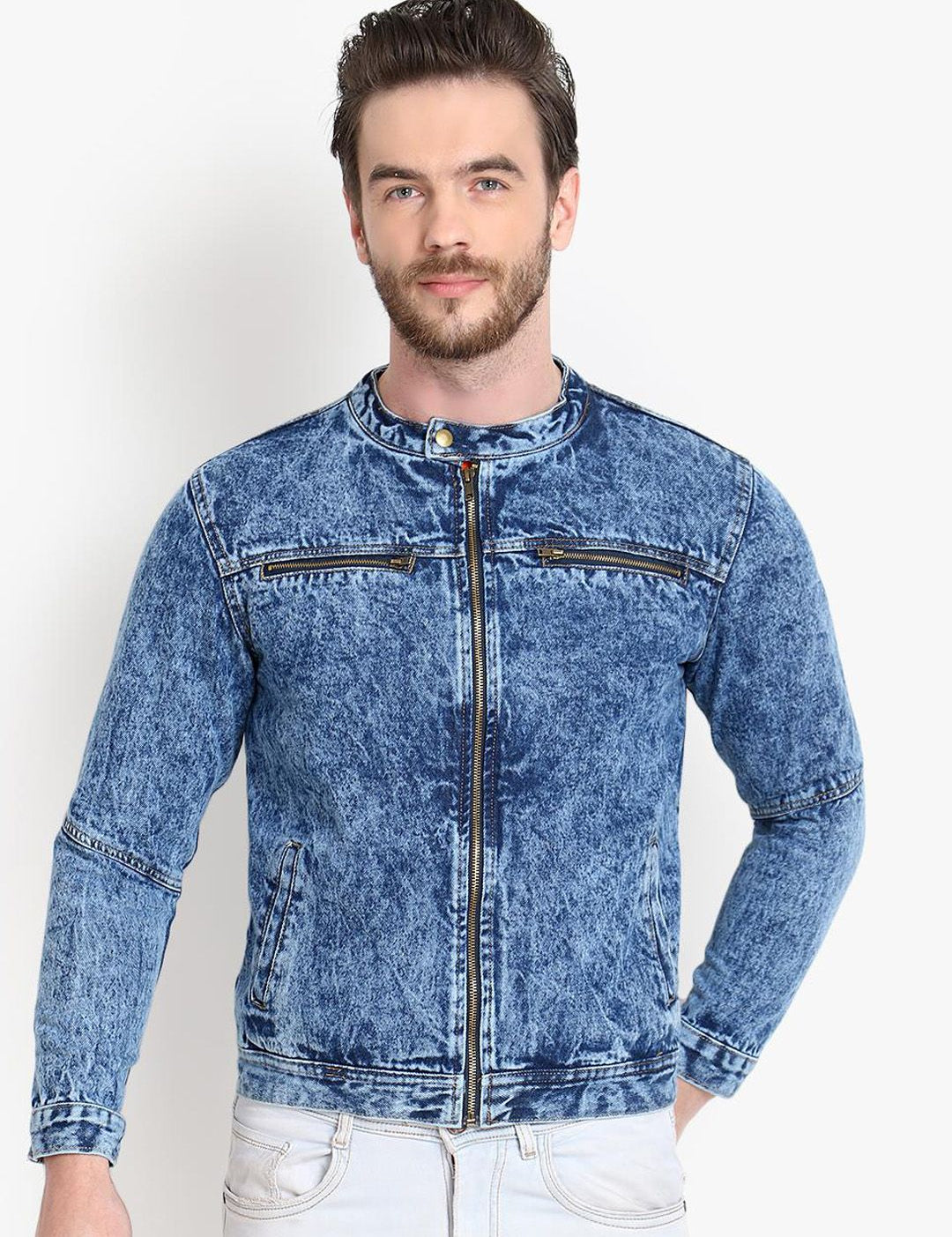 Kotty Men Blue Solid Denim Jacket