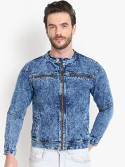 Kotty Men Blue Solid Denim Jacket