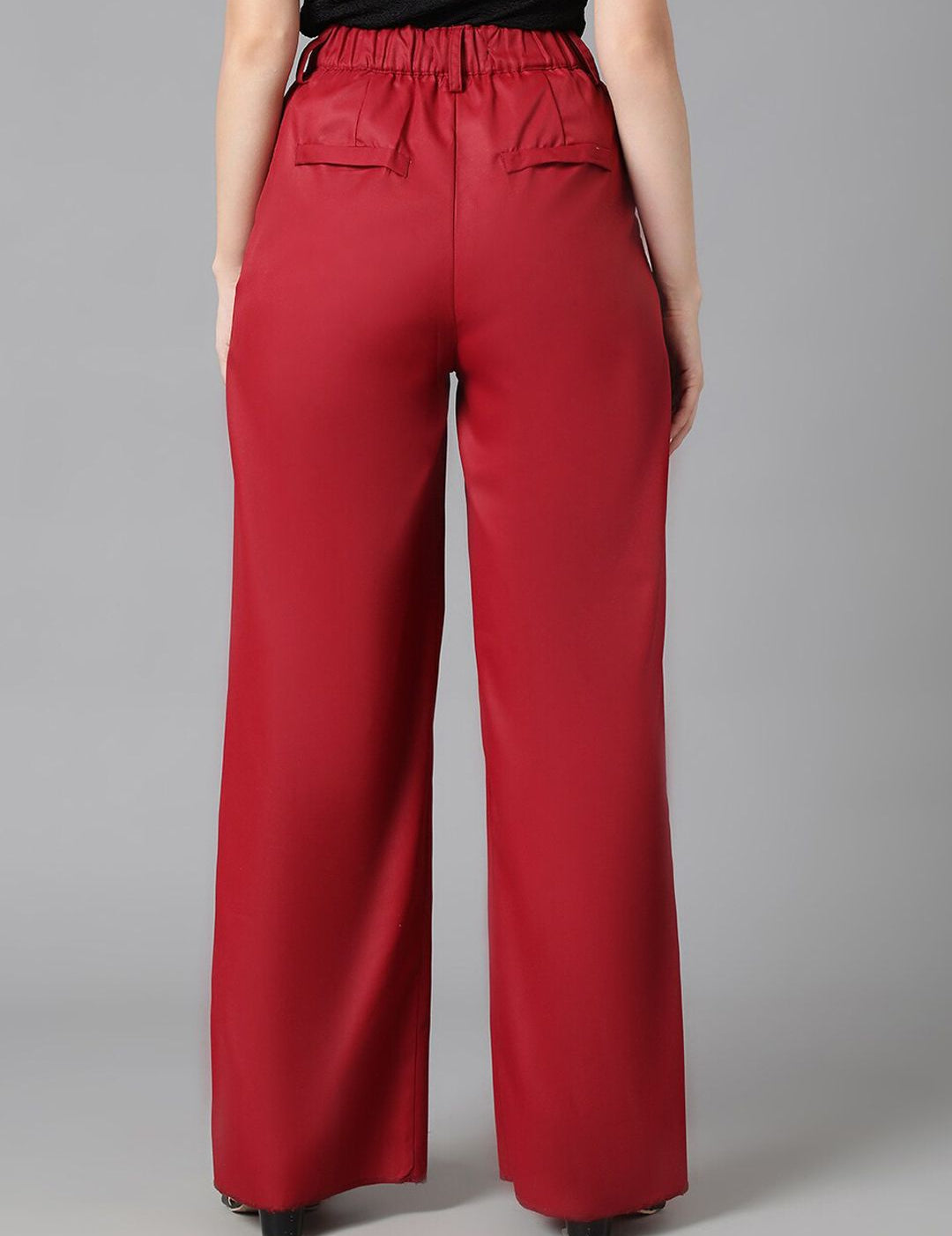 KOTTY BIZwear Women Maroon Relaxed Straight Leg Straight Fit High-Rise Easy Wash Pleated Trousers