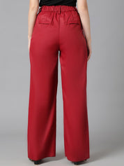 KOTTY BIZwear Women Maroon Relaxed Straight Leg Straight Fit High-Rise Easy Wash Pleated Trousers