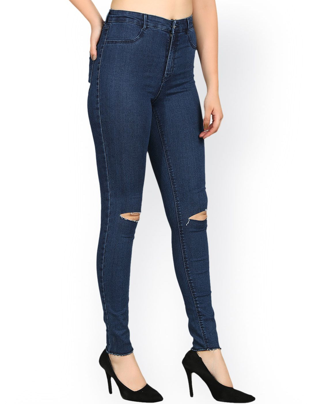 Kotty Women Blue Skinny Fit High-Rise Slash Knee Stretchable Jeans