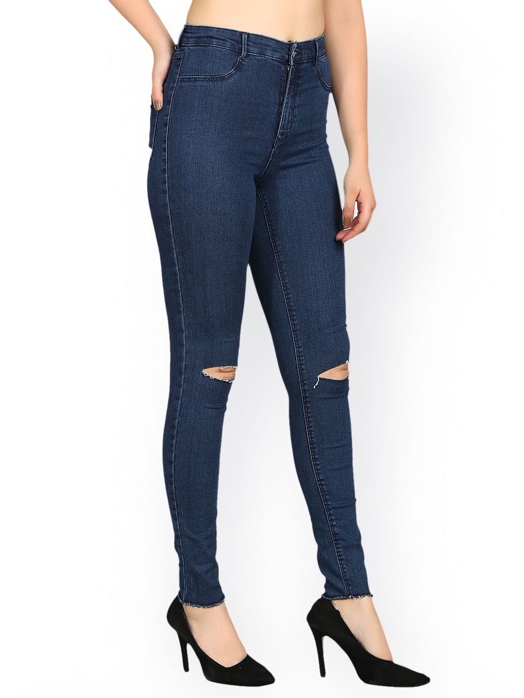 Kotty Women Blue Skinny Fit High-Rise Slash Knee Stretchable Jeans