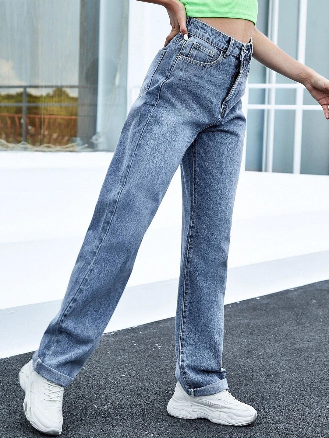 Kotty Women Jean Straight Fit Heavy Fade High-Rise Stretchable Cotton Lycra Blend Jeans