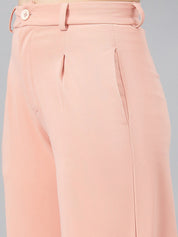 Kotty Women Pink Relaxed Straight Leg Fit High-Rise Easy Wash Parallel Trousers