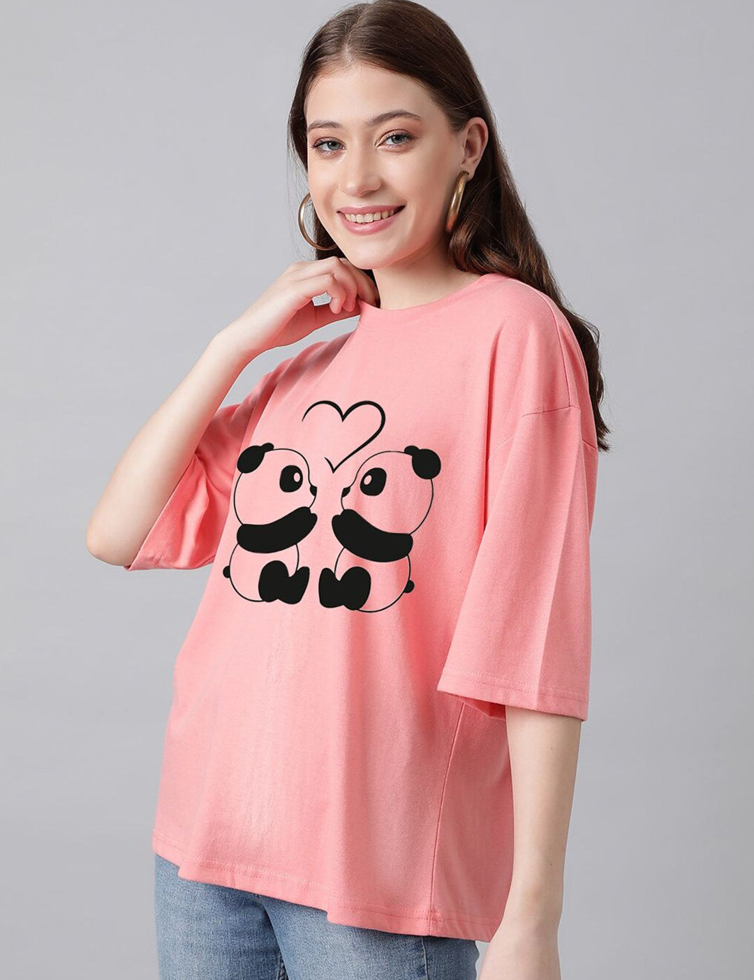 Kotty Graphic Printed Round Neck Drop-Shoulder Sleeves Oversized Fit Cotton T-Shirt
