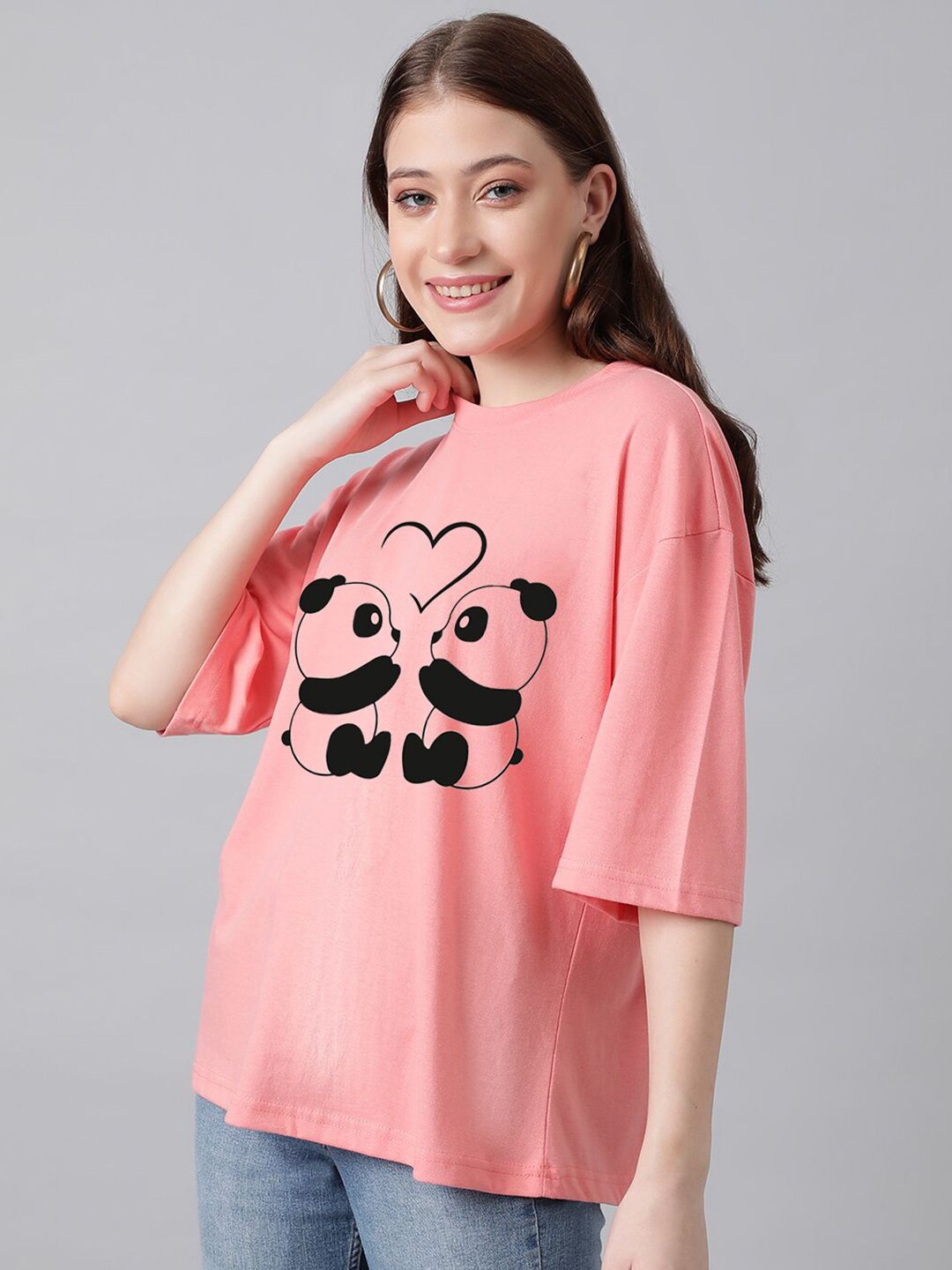 Kotty Graphic Printed Round Neck Drop-Shoulder Sleeves Oversized Fit Cotton T-Shirt