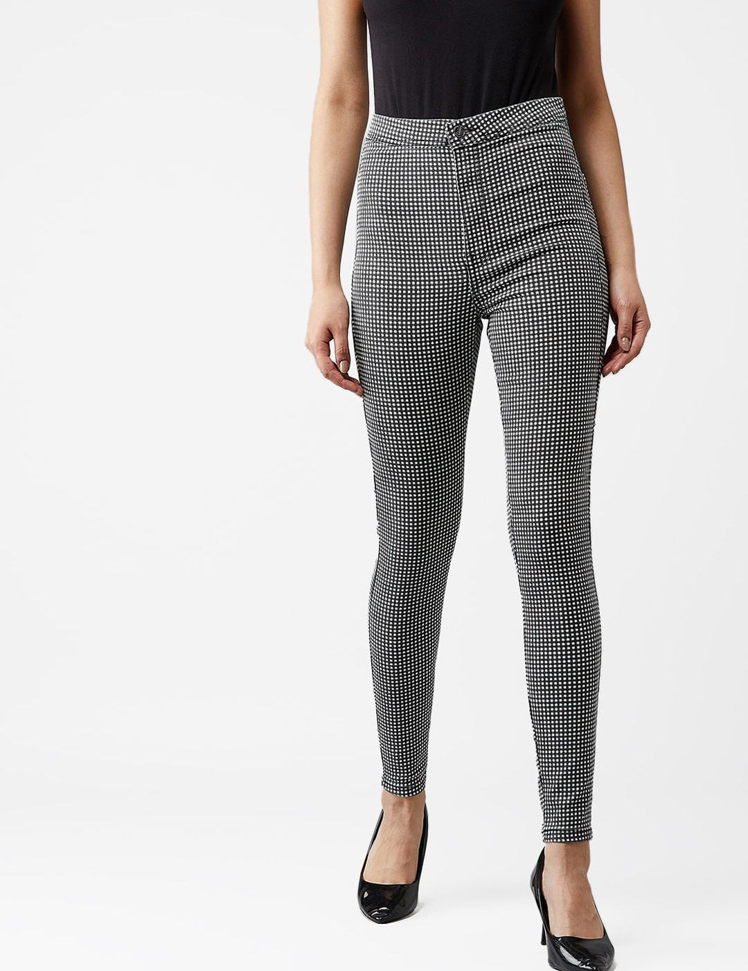Kotty Women Black & White Skinny Fit High-Rise Clean Look Jeans
