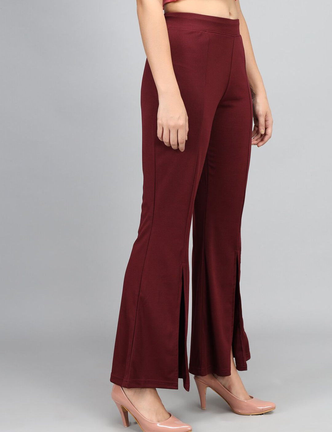 Kotty Women Maroon Flared High-Rise Bootcut Trousers
