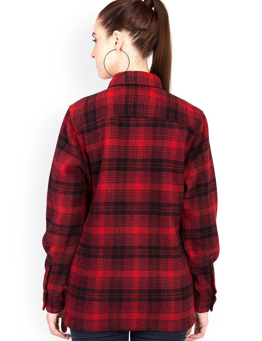Kotty Women Red & Black Checked Overcoat