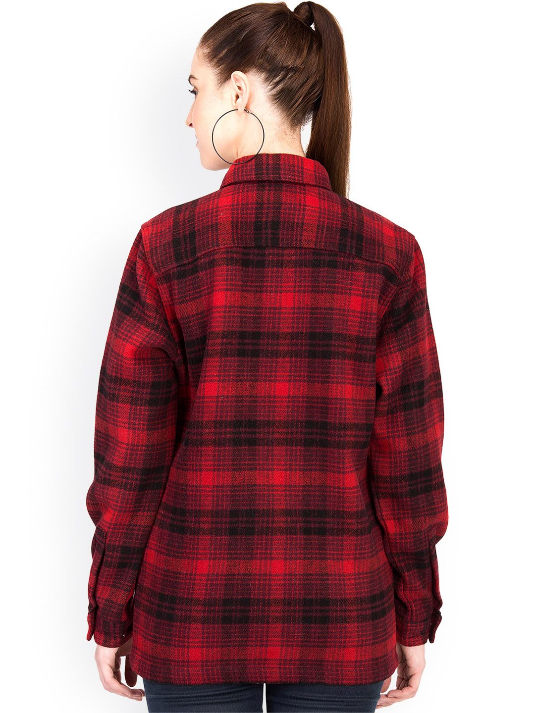 Kotty Women Red & Black Checked Overcoat