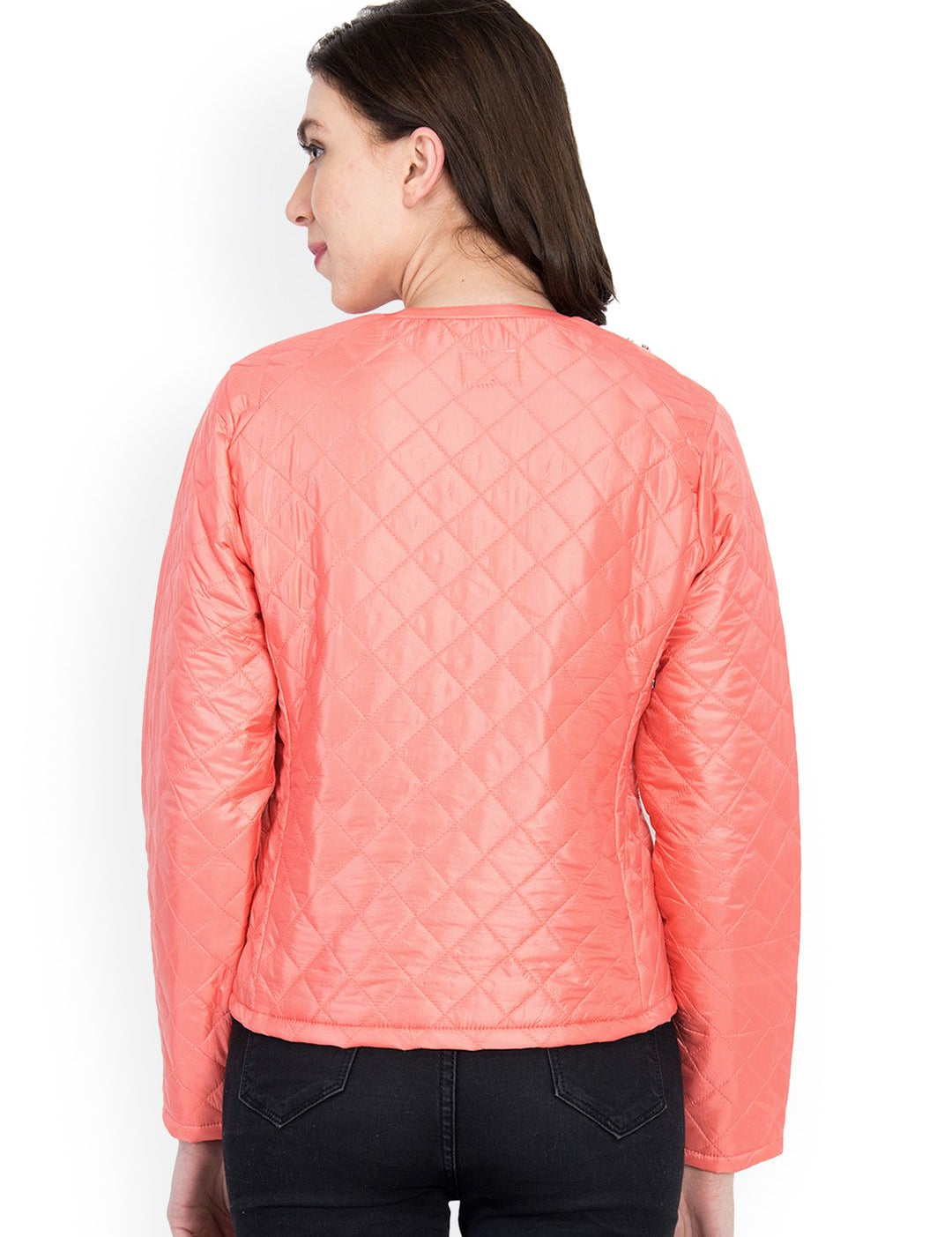 Kotty Women Pink Self Design Quilted Jacket