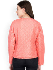 Kotty Women Pink Self Design Quilted Jacket