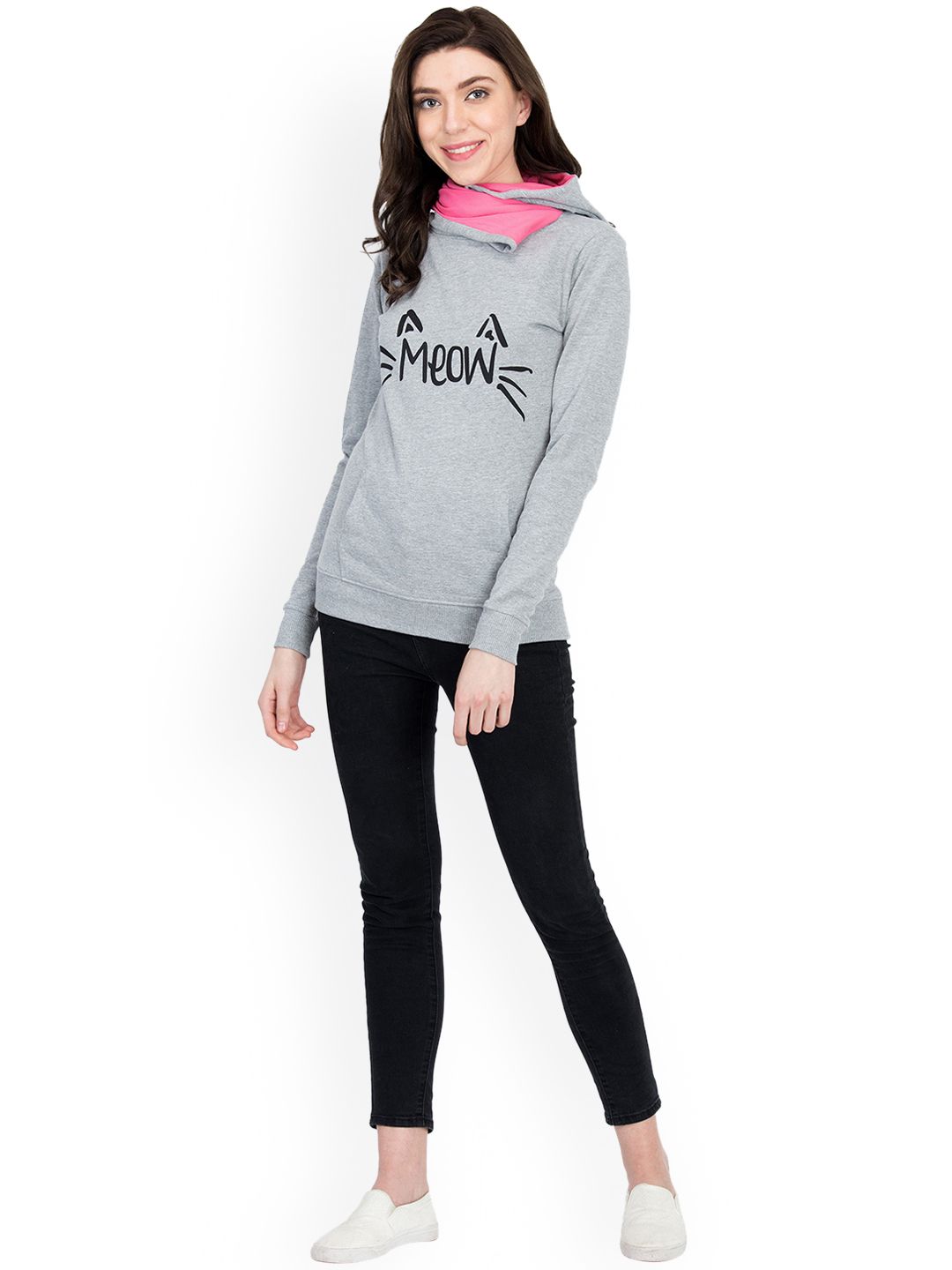 Kotty Women Grey Melange Printed Sweatshirt