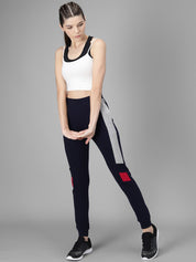 Kotty Women Navy Blue Solid Joggers with Side Stripes