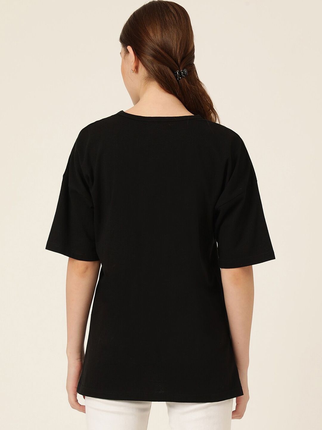 KOTTY Basics Graphic Printed Round Neck Drop-Shoulder Sleeves Oversized T-shirt