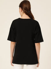 KOTTY Basics Graphic Printed Round Neck Drop-Shoulder Sleeves Oversized T-shirt