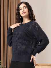 Kotty Women Open Knit Pullover Sweater