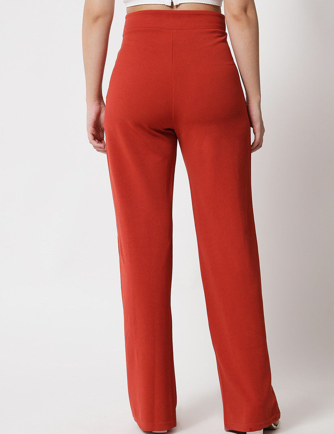 Kotty Women Orange Relaxed Straight Fit High-Rise Easy Wash Trousers