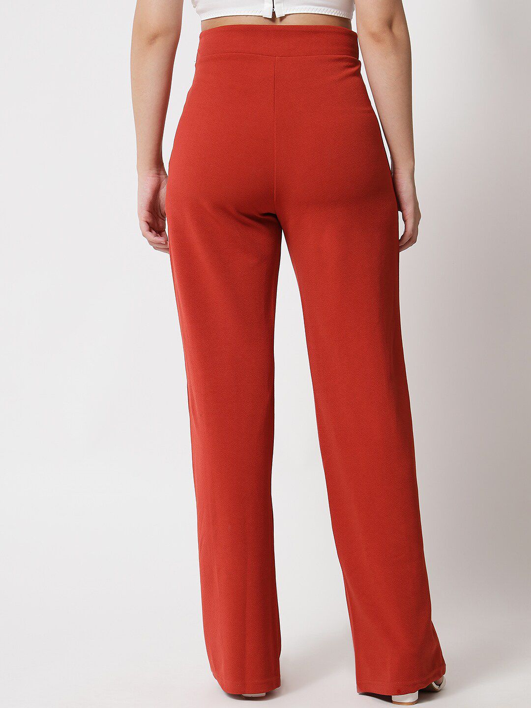 Kotty Women Orange Relaxed Straight Fit High-Rise Easy Wash Trousers