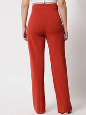 Kotty Women Orange Relaxed Straight Fit High-Rise Easy Wash Trousers