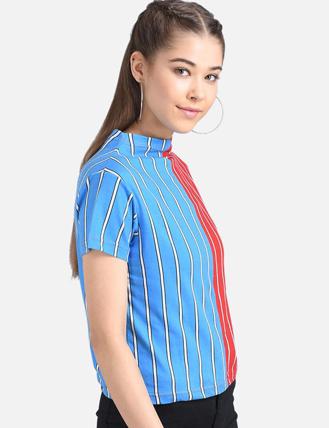 Kotty Women Red Striped Pure Cotton Top