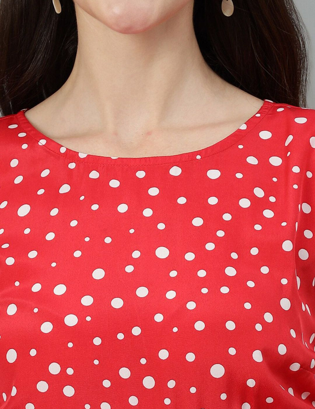 Kotty Red Polka Dot Print Puff Sleeve Fit & Flare Midi Dress
