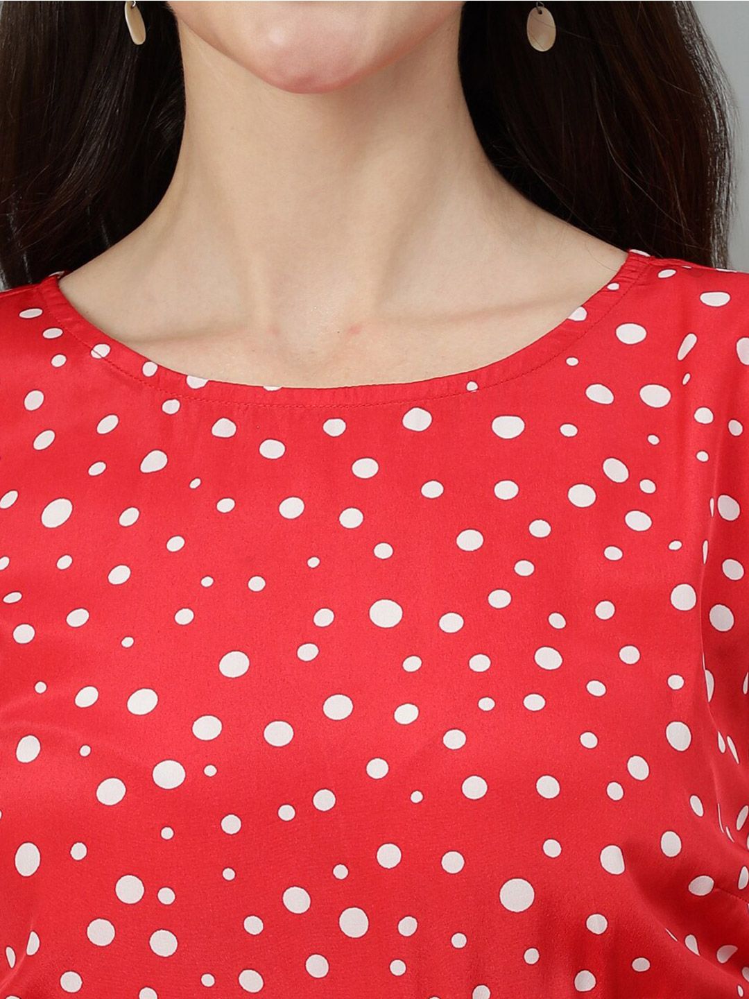 Kotty Red Polka Dot Print Puff Sleeve Fit & Flare Midi Dress