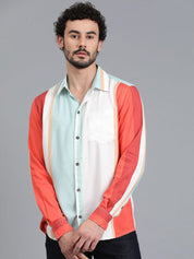 Kotty Men Colourblocked Spread Collar Casual Shirt