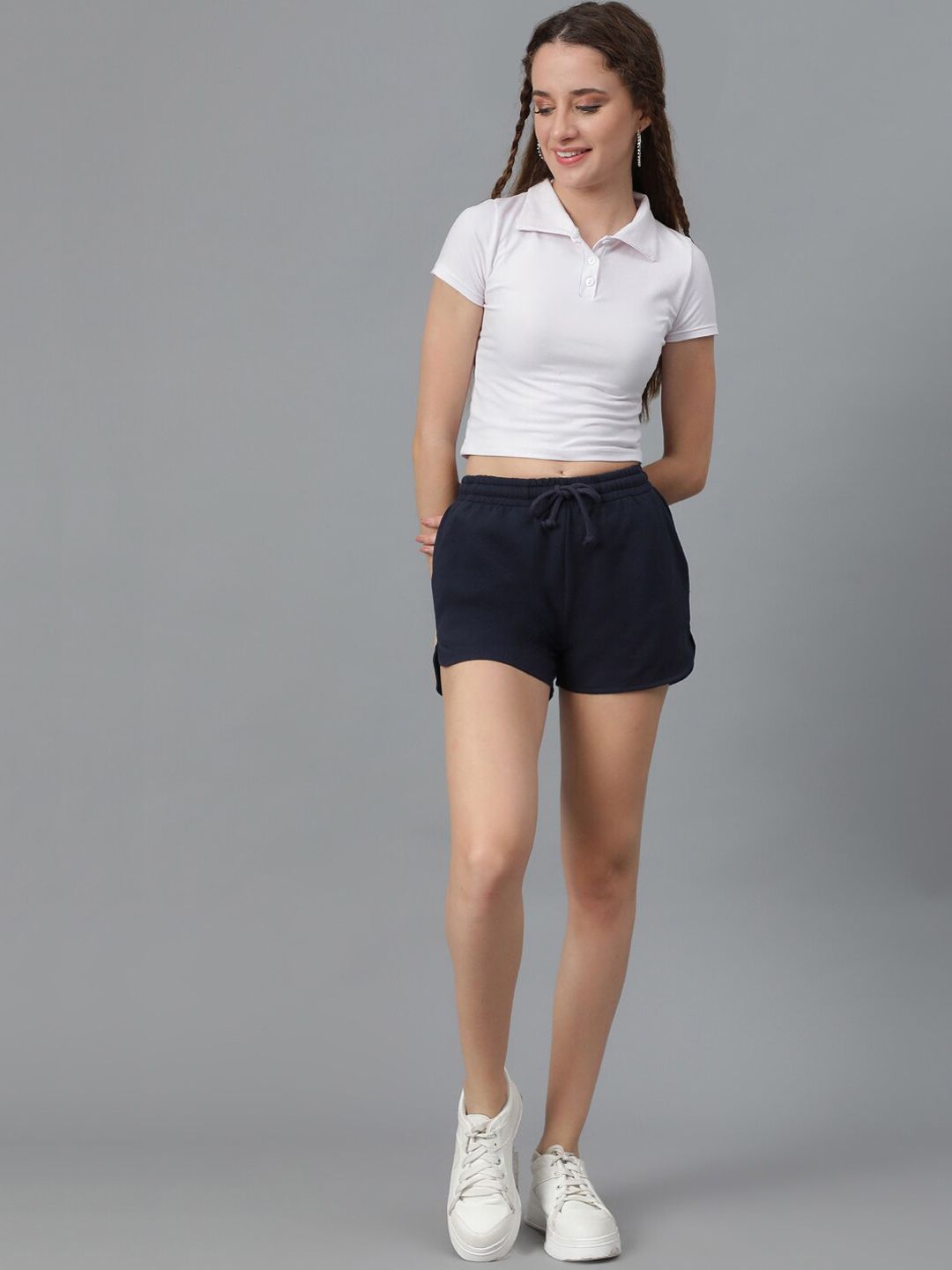 Kotty Women Navy Blue Mid-Rise Running Sports Shorts