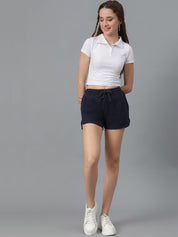 Kotty Women Navy Blue Mid-Rise Running Sports Shorts