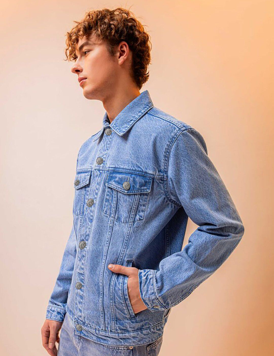 Kotty Blue Spread Collar Washed Denim Jacket