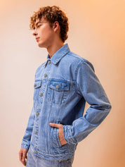 Kotty Blue Spread Collar Washed Denim Jacket