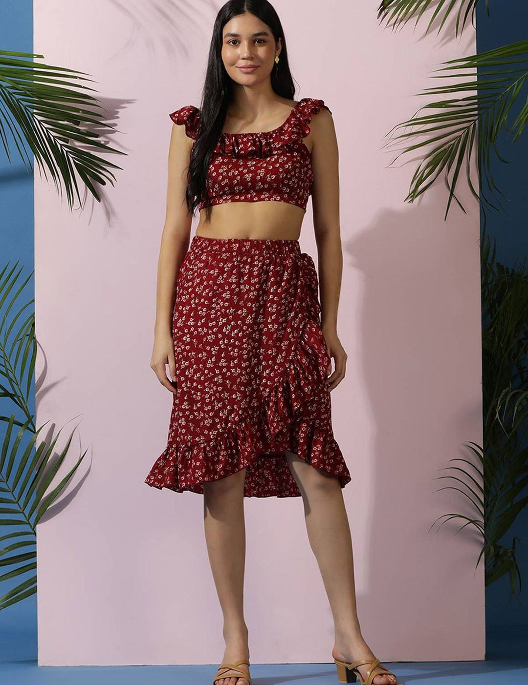 Kotty Floral Printed Top With Skirt Co-Ords