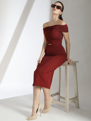 Kotty Maroon Off Shoulder Neck Top With Skirt