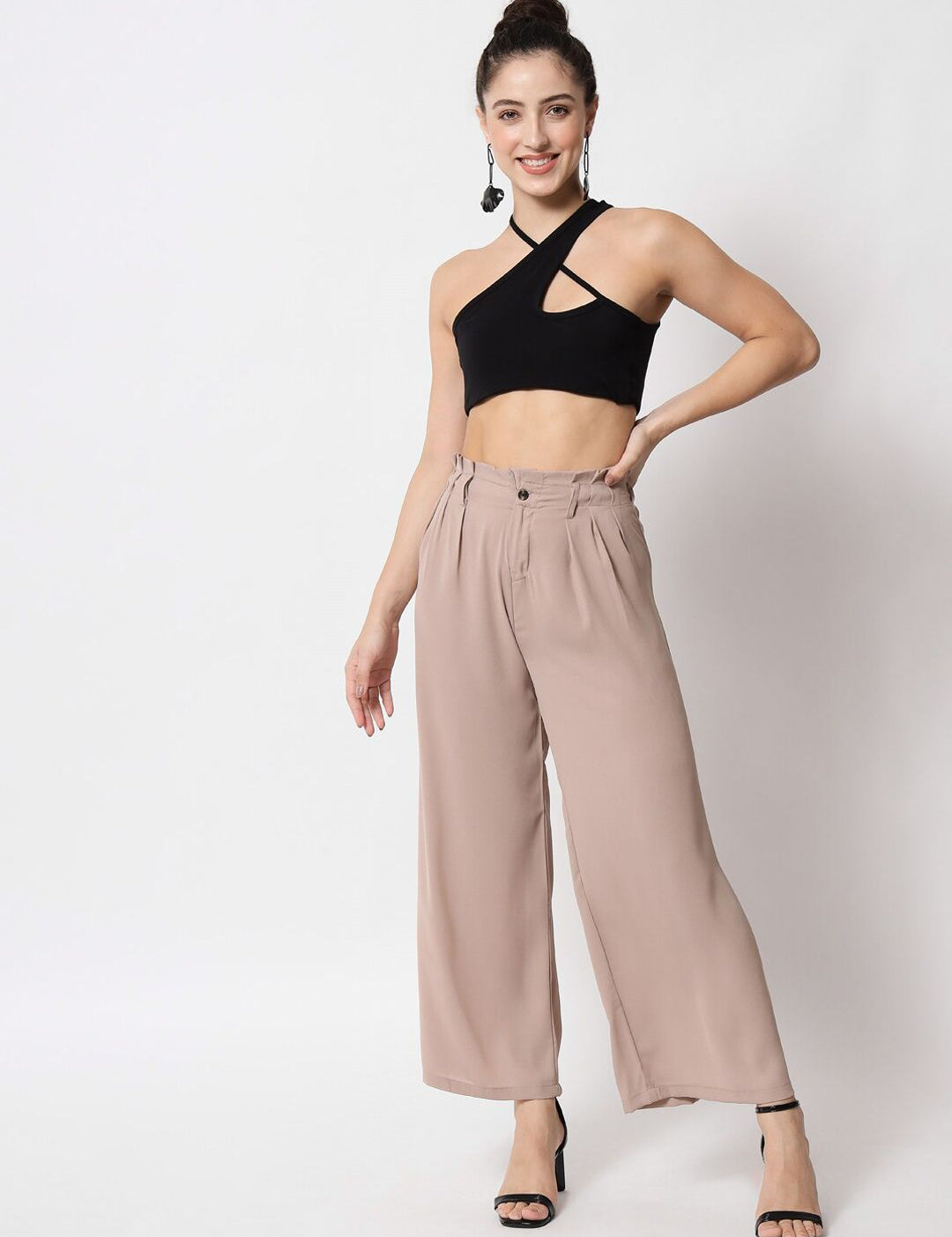 Kotty Women Relaxed Flared High-Rise Easy Wash Pleated Trousers