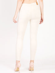 Kotty Women Off-White Skinny Fit High-Rise Slash Knee Stretchable Jeans