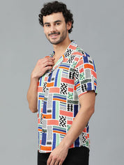 Kotty Men Cuban Collar Abstract Printed Casual Shirt