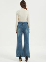 Kotty Women Blue Jean Flared High-Rise Low Distress Light Fade Stretchable Jeans