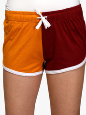 Kotty Women Mustard Yellow & Maroon Colourblocked Regular Fit Regular Shorts