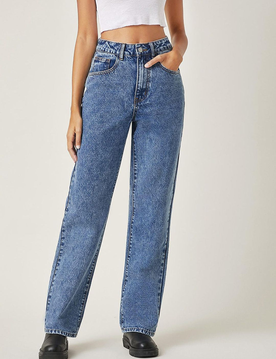 Kotty Women Straight Fit High-Rise Medium Shade Stretchable Cotton Lycra Blend Jeans