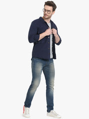 Kotty Men Blue Solid Denim Jacket