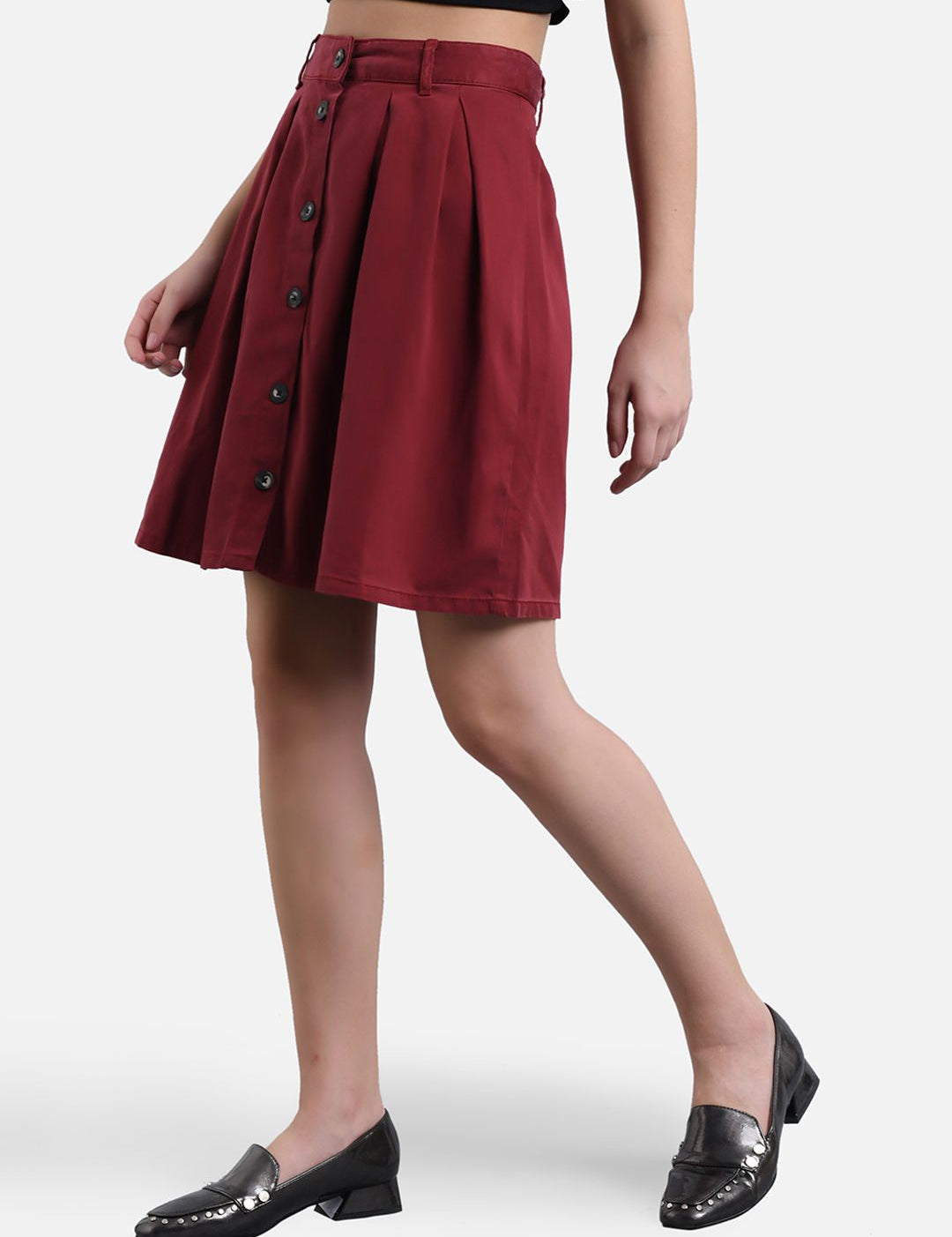 Kotty Women Maroon Solid Denim A-Line Mini Skirt